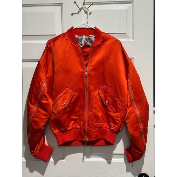 NWT ONLY THE BLIND Cherry Red Satin MOTORCYCLE BOMBER Unisex Small - Picture 3 of 16